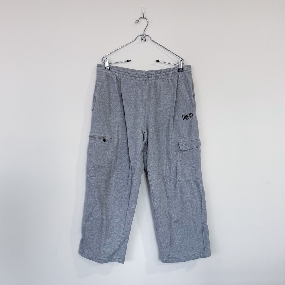 Everlast Elastic Waist Grey Casual Baggy Grungy Wide Leg Drill Cargo Sweatpants